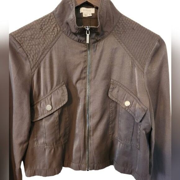 A. Moss Cropped Green Moto Jacket Lightweight Small - Picture 6 of 8